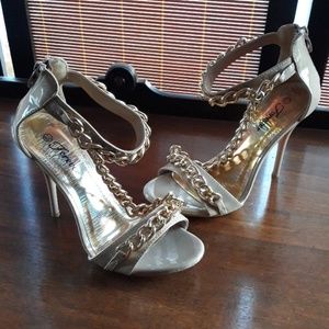 Nude open toe stilettos